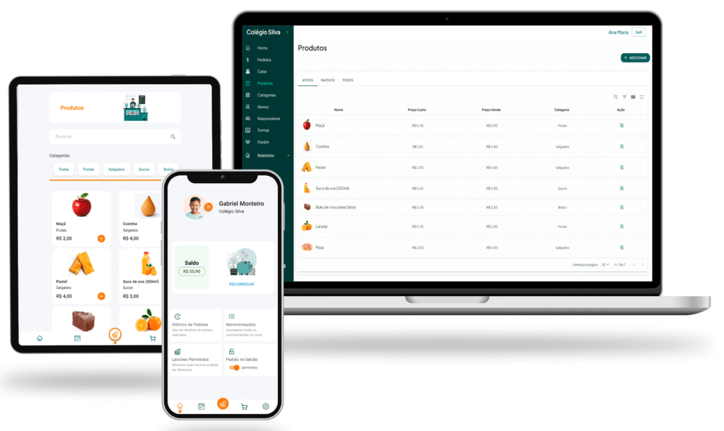 Sistema web e aplicativo App lanches para cantinas escolares e clientes